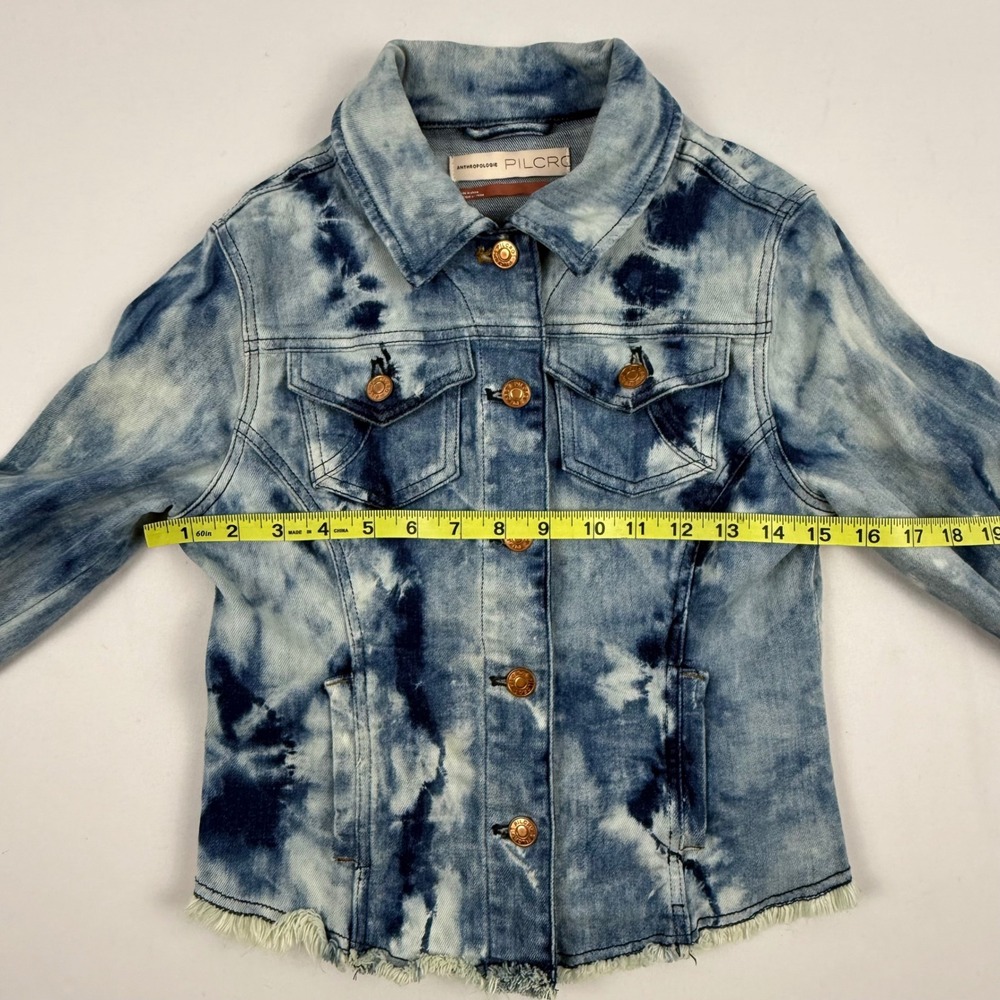 Anthropologie Pilcro Blue Tie Dye Denim Jacket XS Raw Hem Acid Wash Cropped - Picture 10 of 13